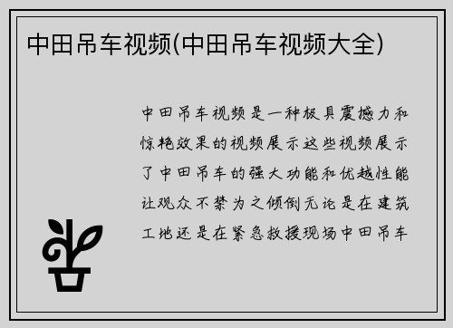 中田吊车视频(中田吊车视频大全)
